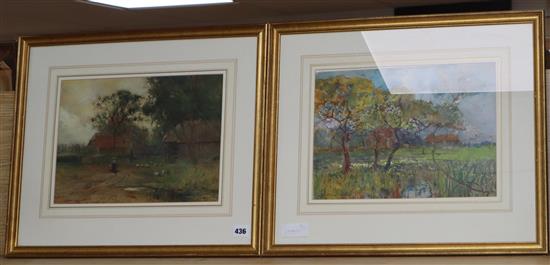 Philip Eustace Stretton (1814-1919) pair of framed watercolours, farmhouse and landscape, signed,